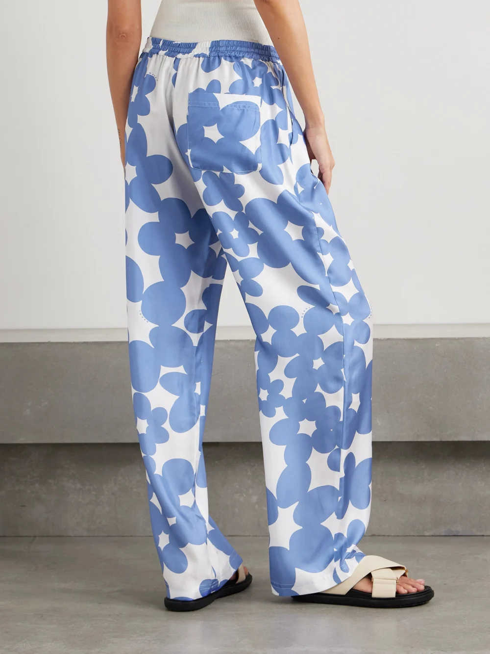 Back view of the Marni Floral-print Silk-satin Twill Straight-leg Pants