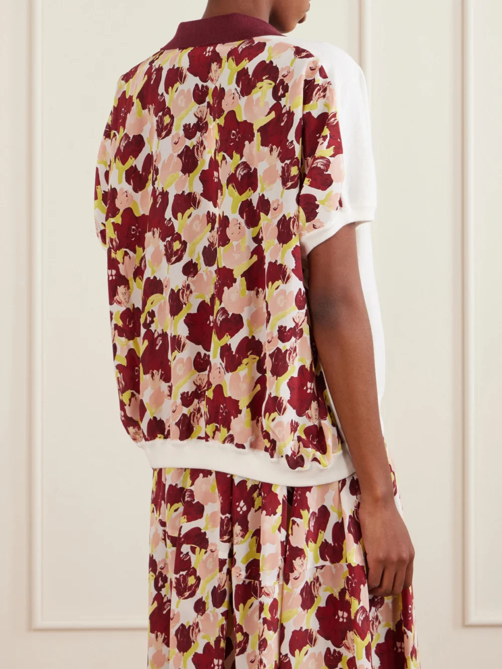 Back view of the Marni Floral-printed Silk and Cotton-blend Polo Sweater