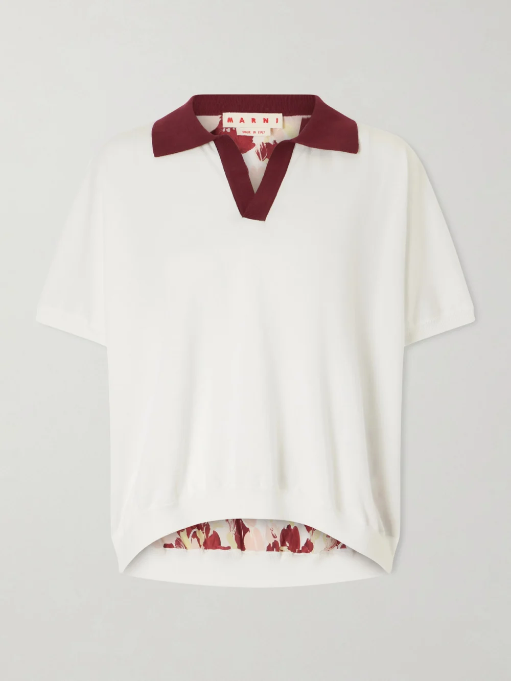 Marni Floral-printed Silk and Cotton-blend Polo Sweater in multi