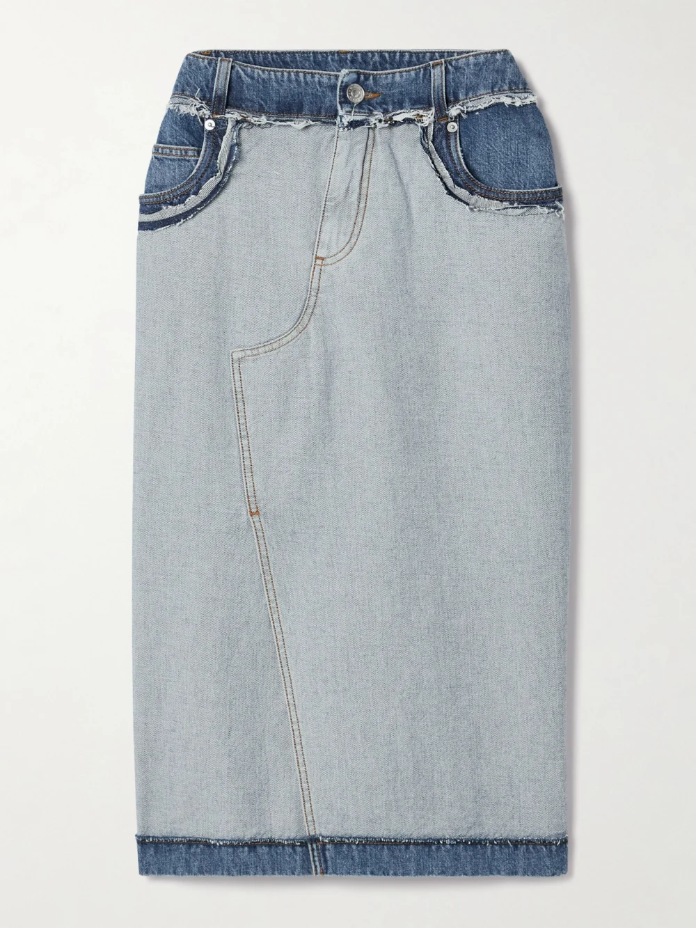 Marni Frayed Denim Midi Skirt in light denim