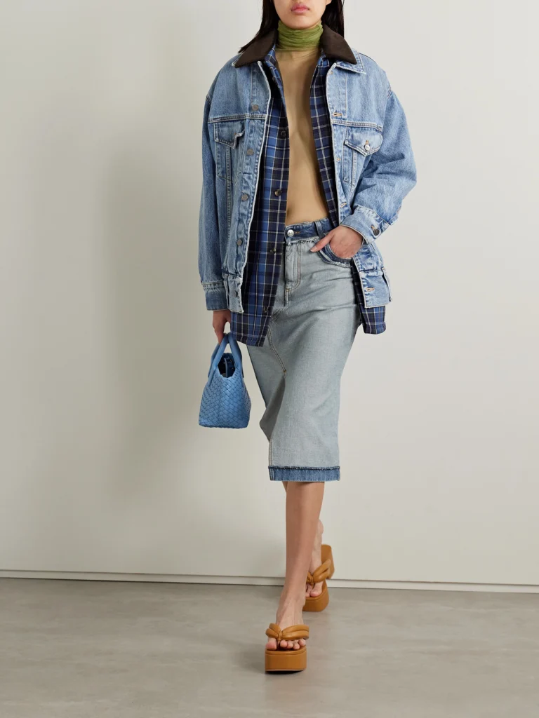 Marni Frayed Denim Midi Skirt
