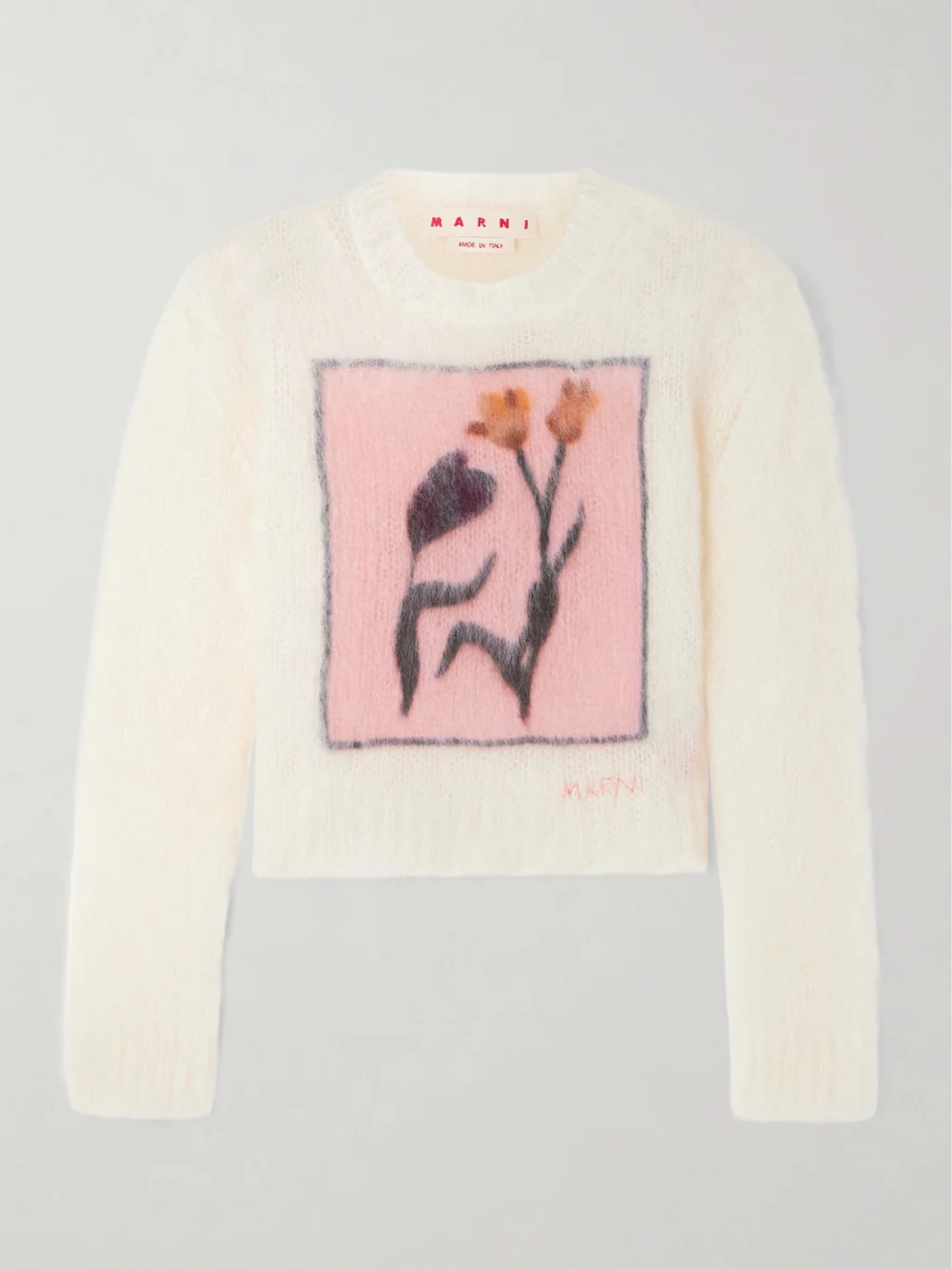Marni Intarsia-knit Mohair-blend Sweater in white