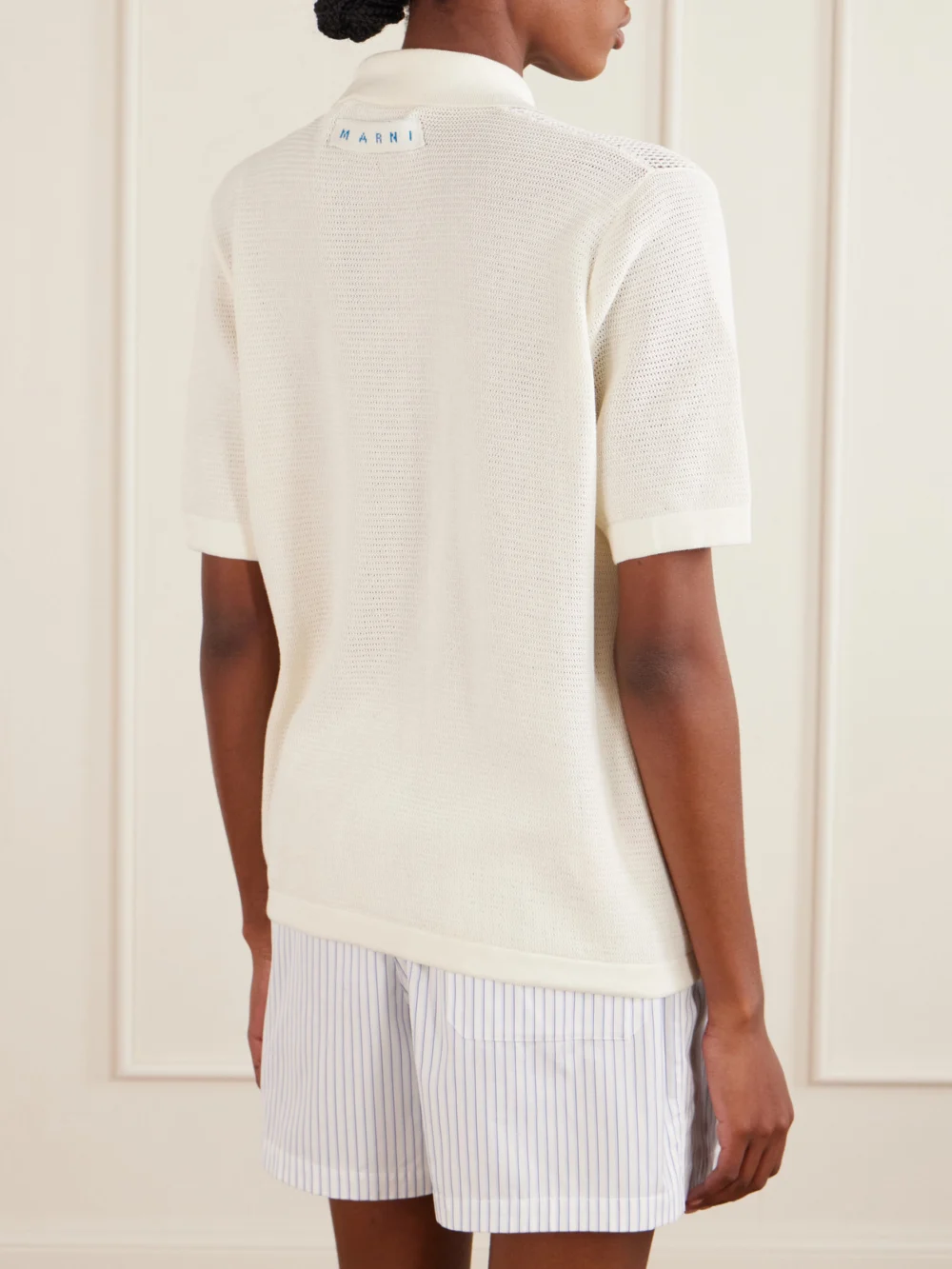 Back view of the Marni Intarsia Open-knit Cotton Polo Shirt