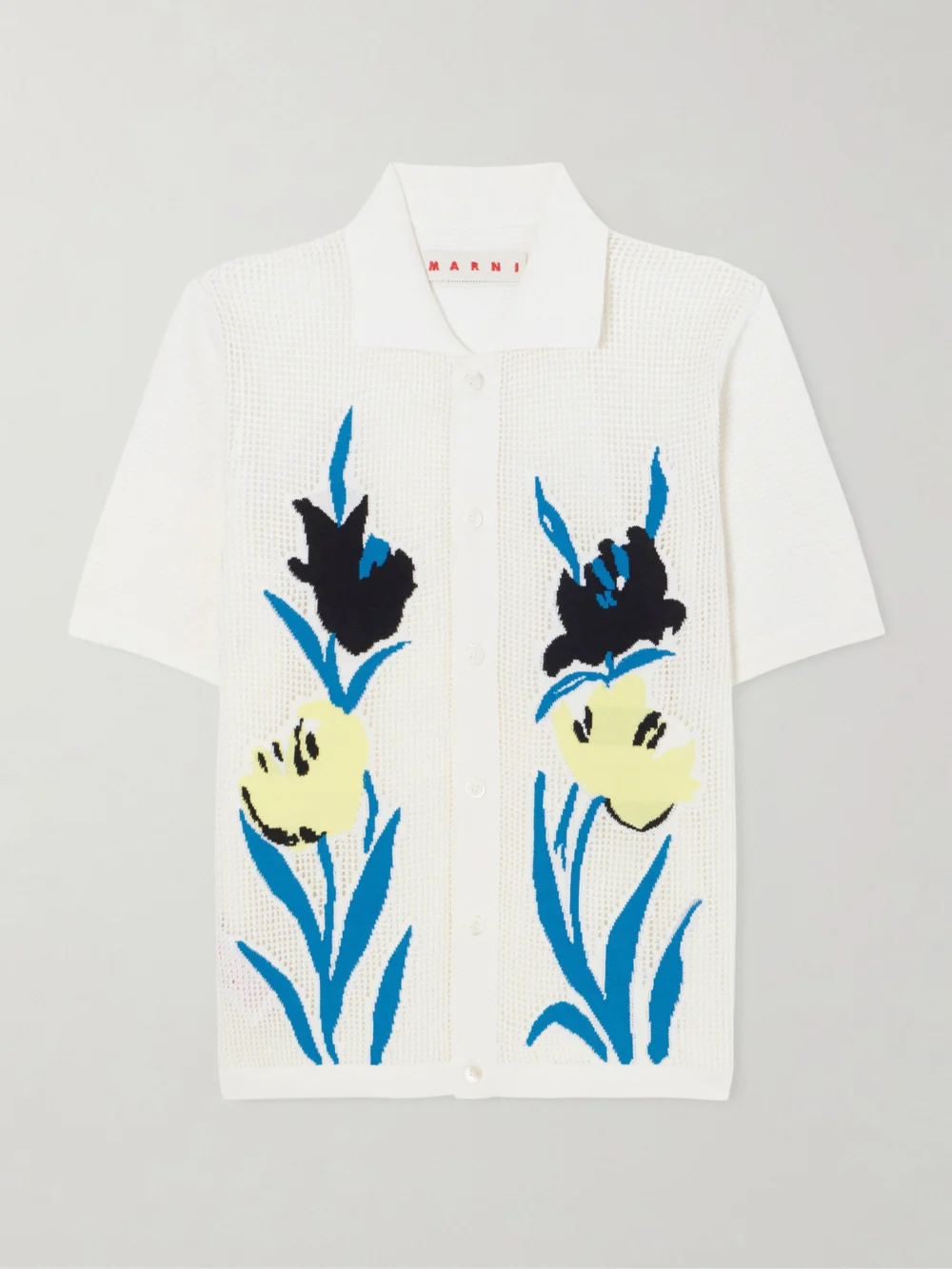 Marni Intarsia Open-knit Cotton Polo Shirt in multi