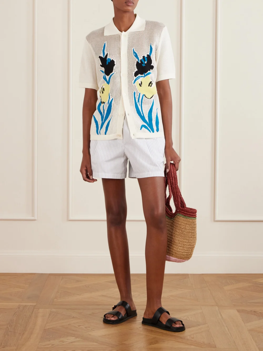 Marni Intarsia Open-knit Cotton Polo Shirt, worn by a model