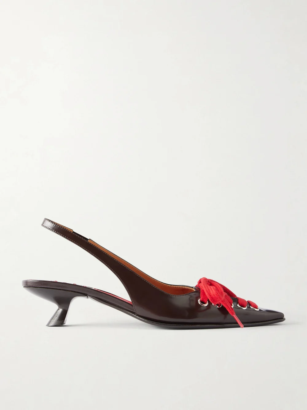 Marni Kat Lace-up Leather Slingback Pumps in brown