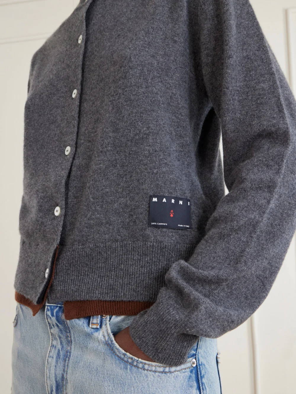 Close-up detail of the Marni Layered Cashmere Cardigan