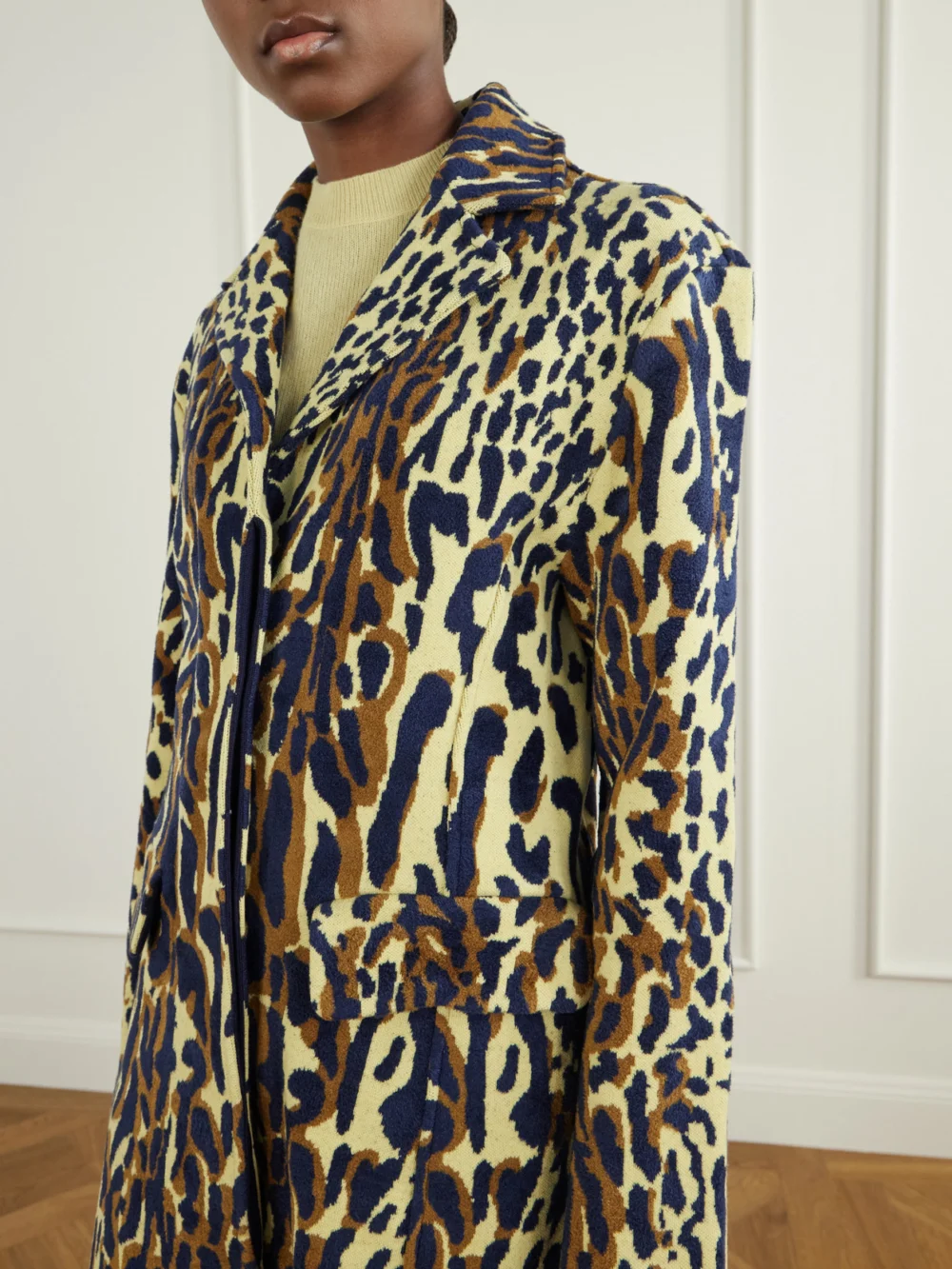 Close-up detail of the Marni Leopard-jacquard Virgin Wool Coat