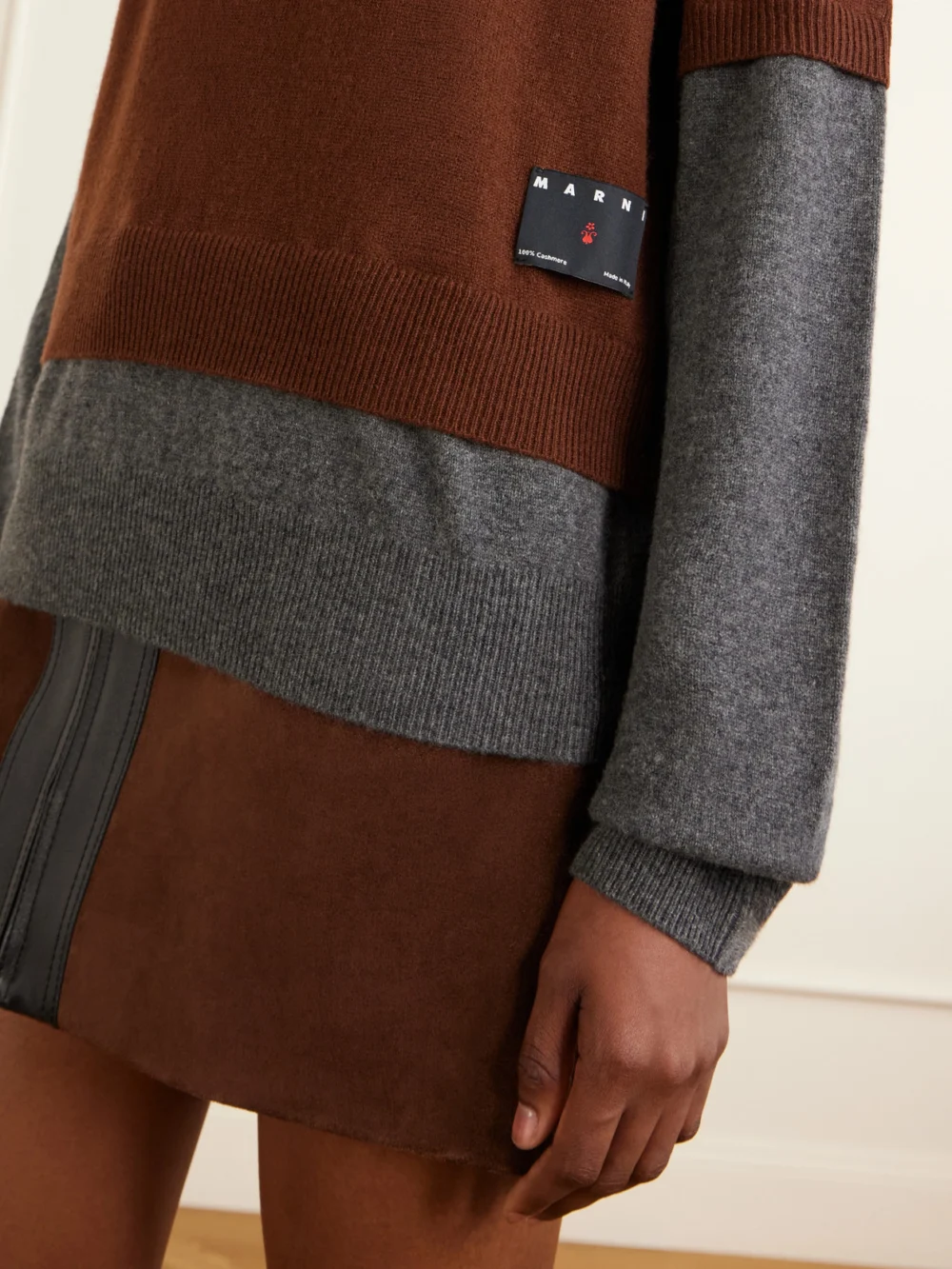 Close-up detail of the Marni Logo-appliquéd Cashmere Cardigan