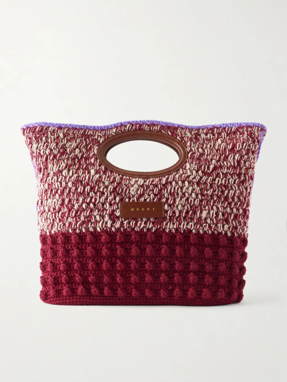 Marni Logo-appliquéd Leather-trimmed Knitted Wool Clutch in pink