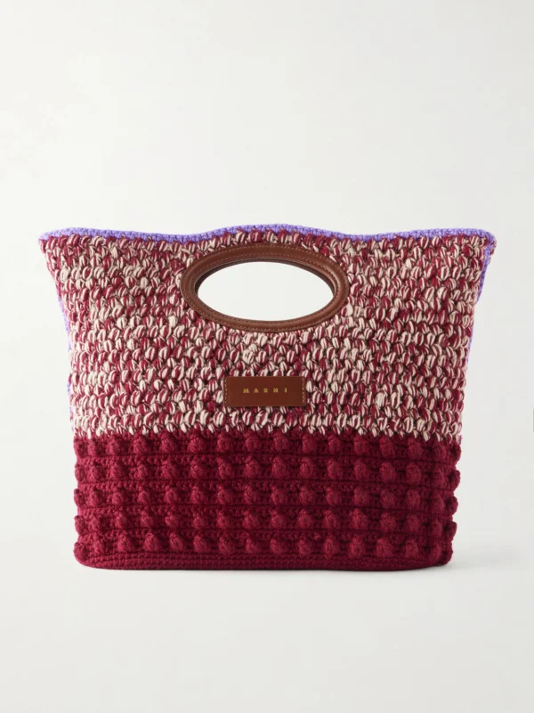 Marni Logo-appliquéd Leather-trimmed Knitted Wool Clutch