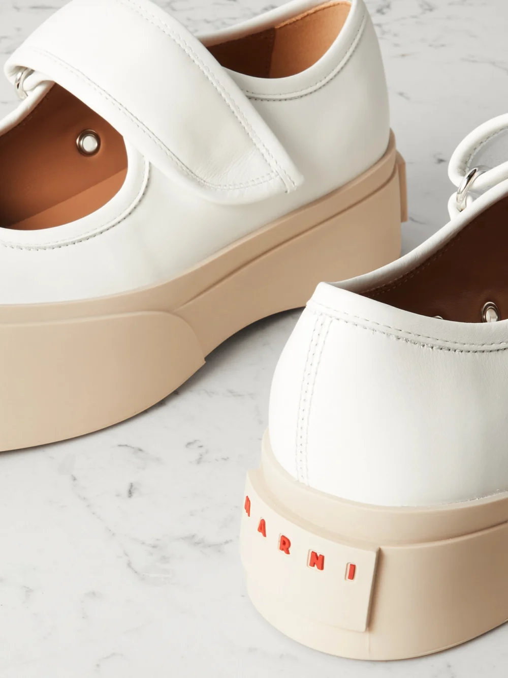 Close-up detail of the Marni Pablo Leather Mary Jane Platform Sneakers