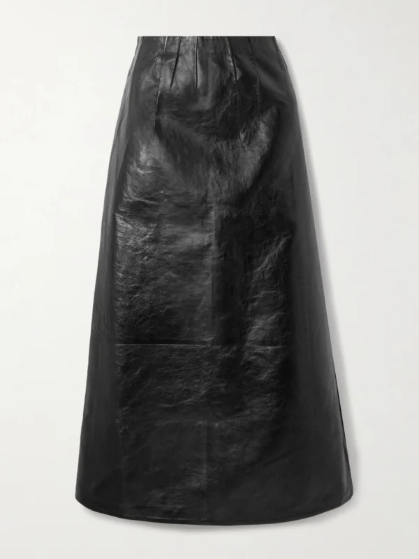 Marni Paneled Crinkled-leather Midi Skirt