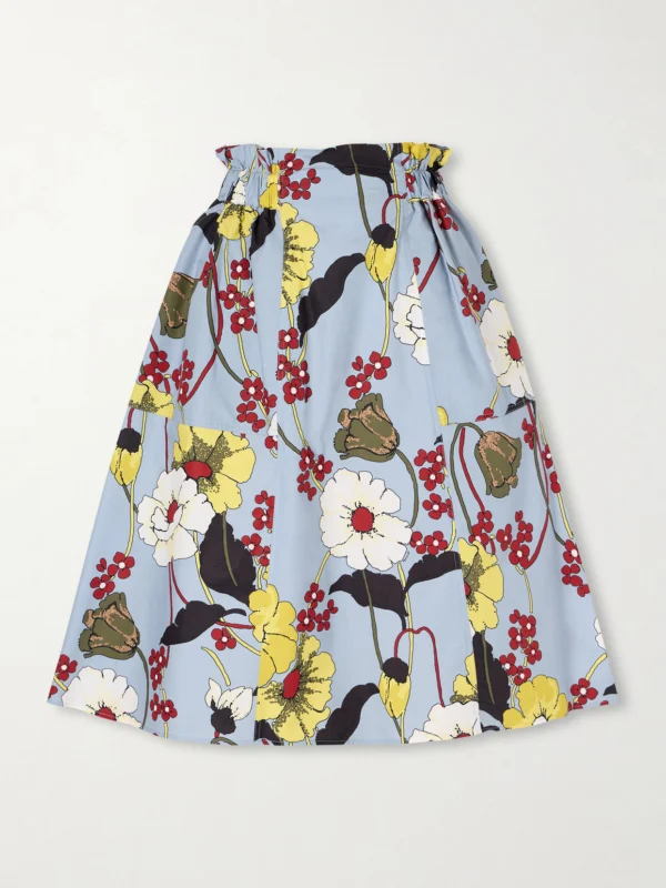 Marni Paneled Floral-print Cotton-poplin Midi Skirt