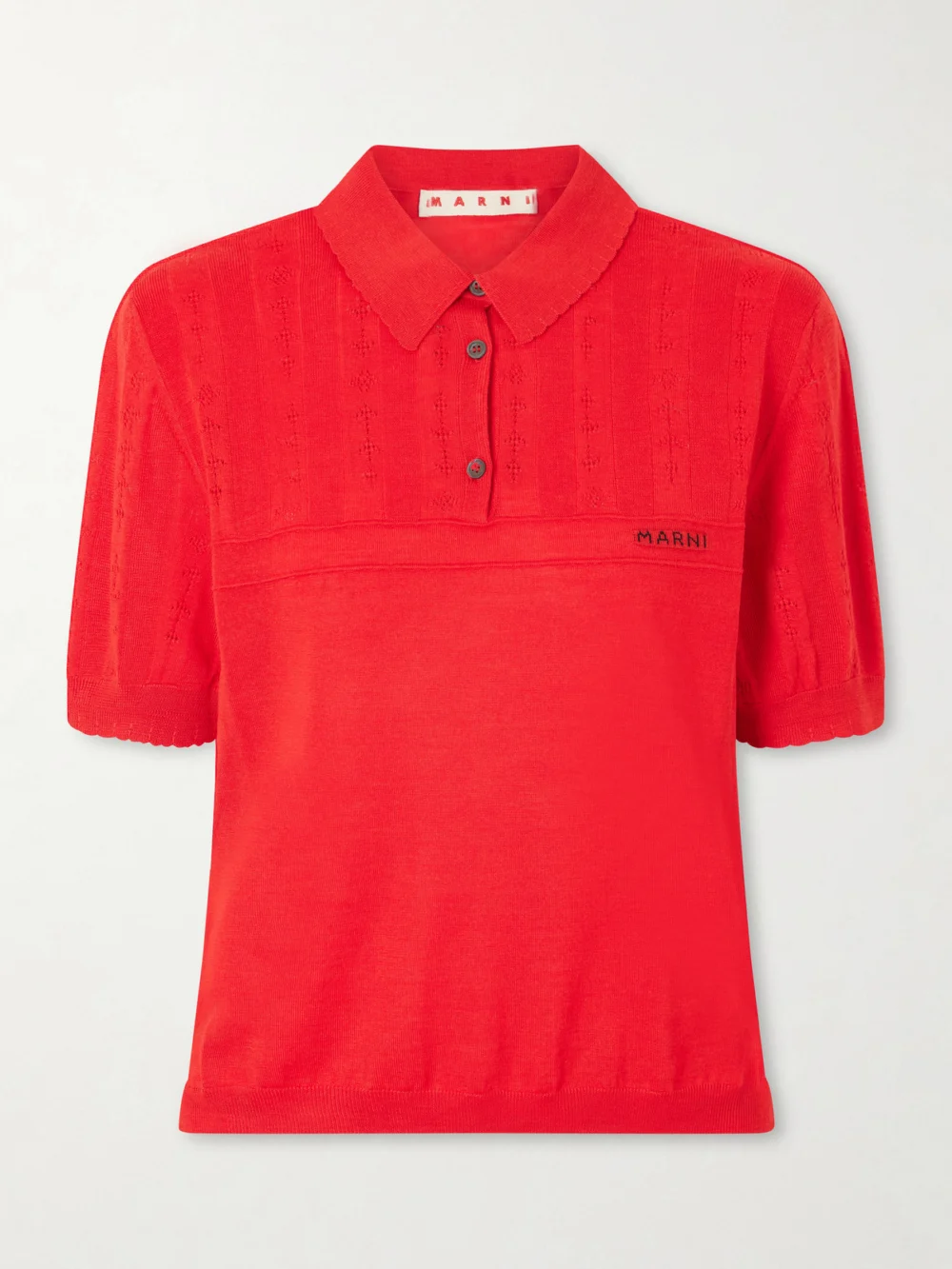 Marni Patterned Wool and Silk-blend Knitted Polo Shirt in red