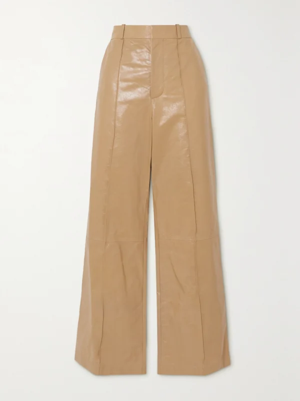 Marni Pintucked Leather Wide-leg Pants