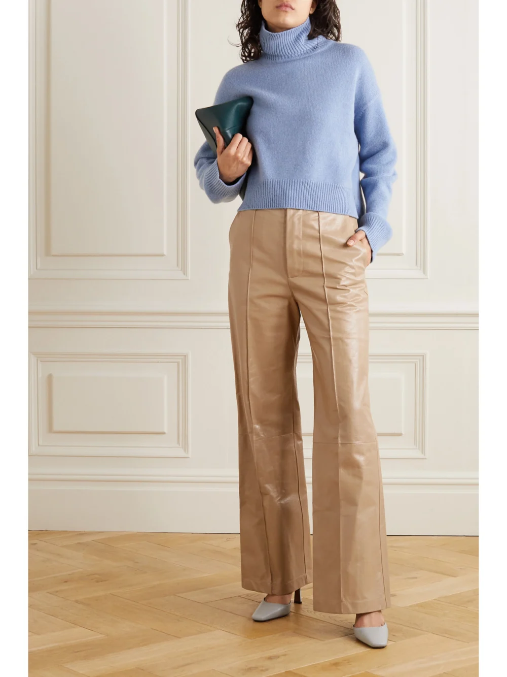 Marni Pintucked Leather Wide-leg Pants, worn by a model