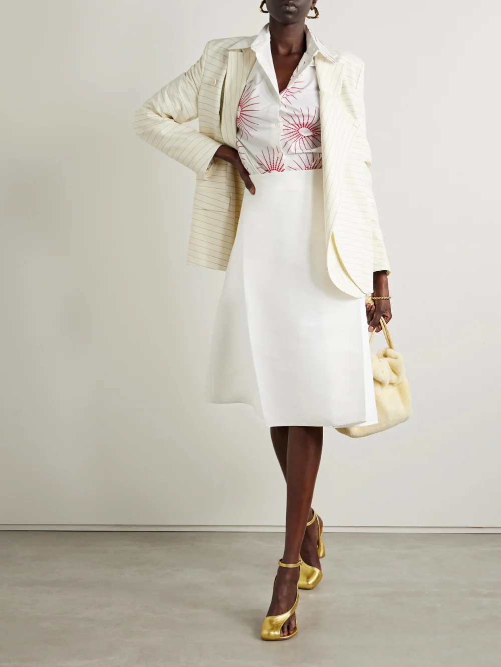 Marni Pleated Cotton Midi Skirt, worn by a model