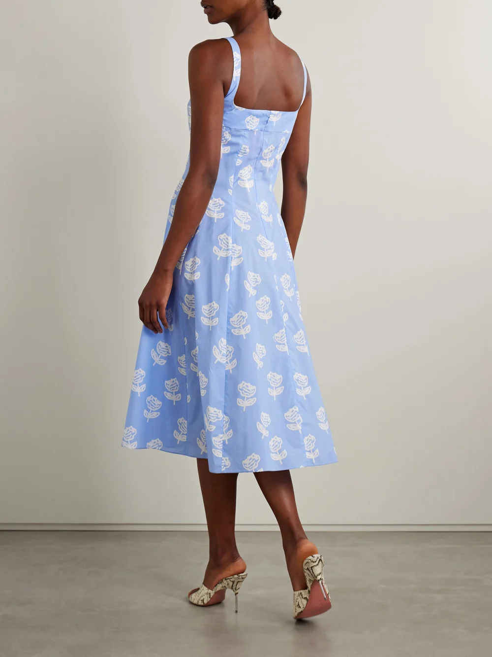 Back view of the Marni Pleated Floral-print Cotton-poplin Midi Dress