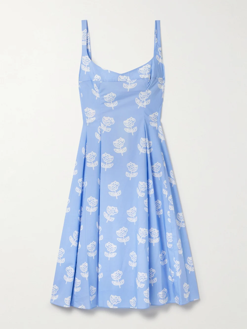 Marni Pleated Floral-print Cotton-poplin Midi Dress in blue