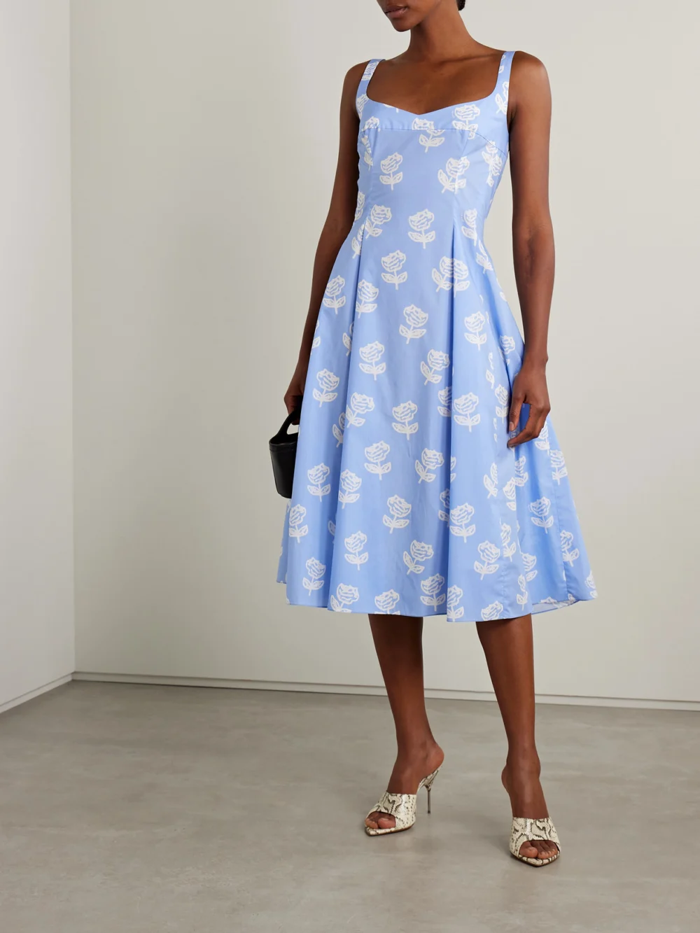 Marni Pleated Floral-print Cotton-poplin Midi Dress, worn by a model
