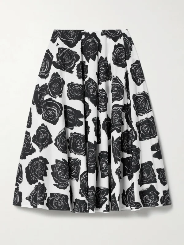 Marni Pleated Floral-print Cotton-poplin Midi Skirt