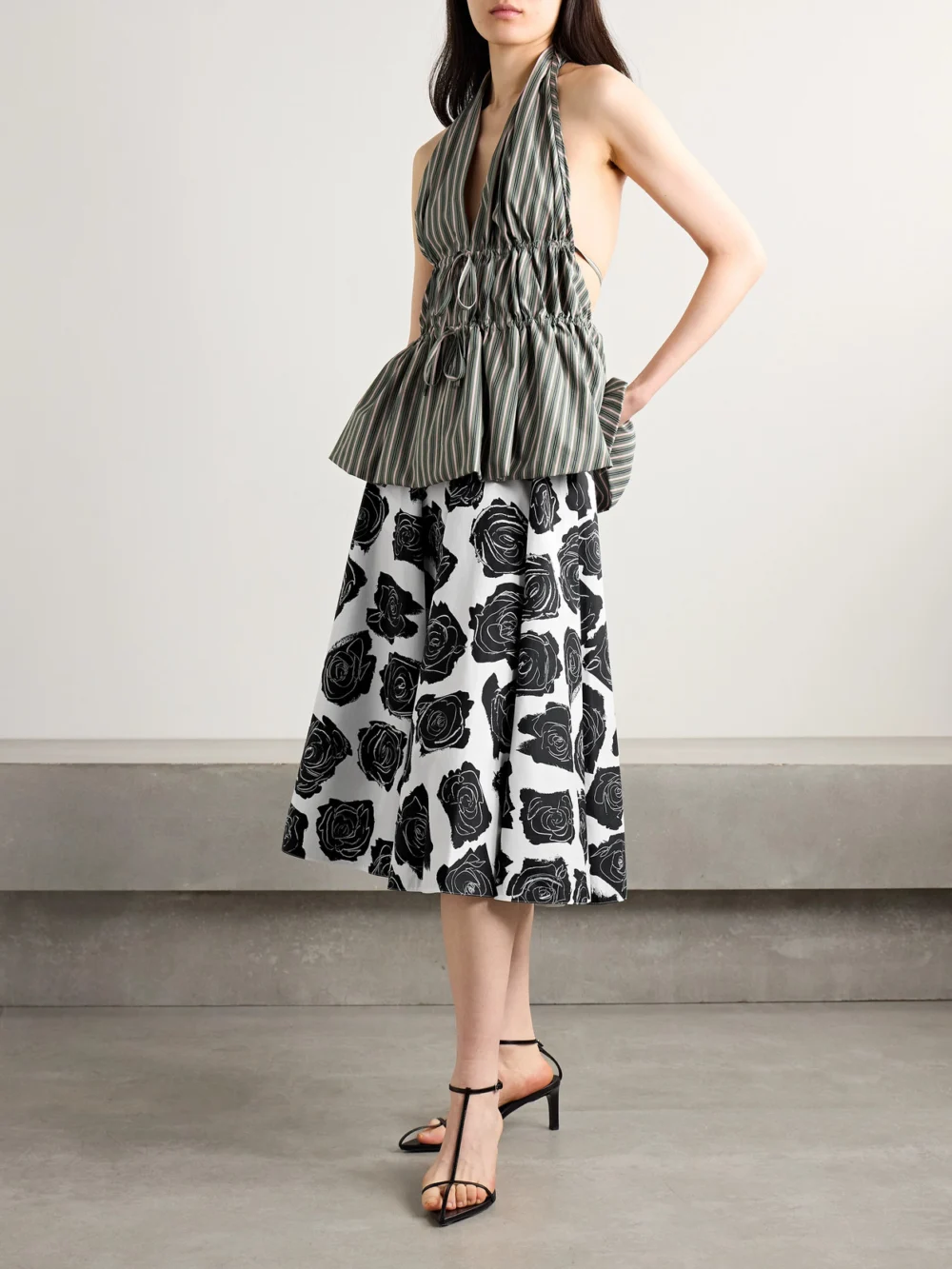 Marni Pleated Floral-print Cotton-poplin Midi Skirt, worn by a model