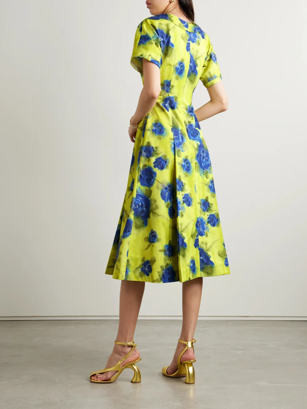 Back view of the Marni Pleated Floral-print Sateen Midi Dress