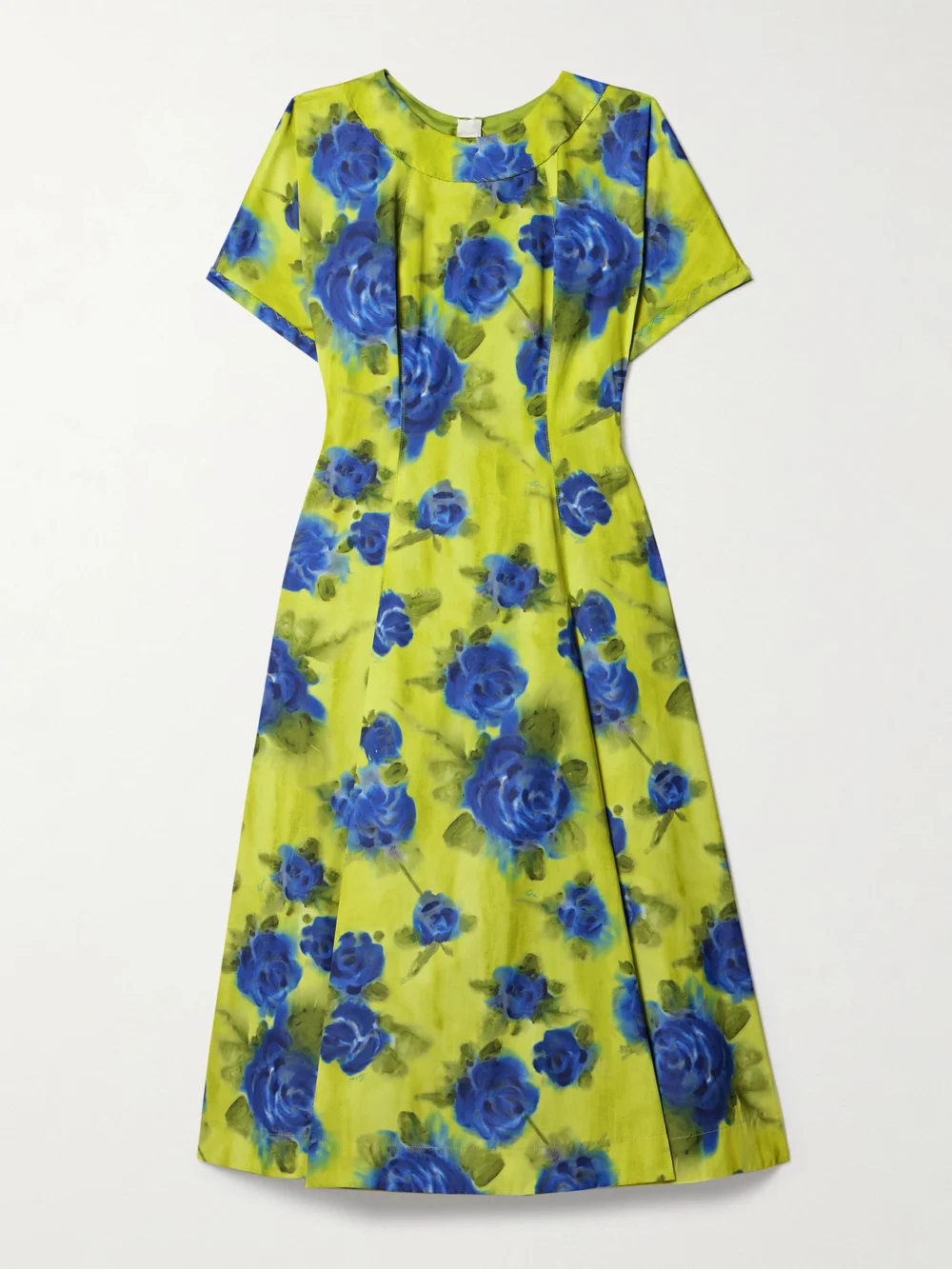 Marni Pleated Floral-print Sateen Midi Dress in yellow