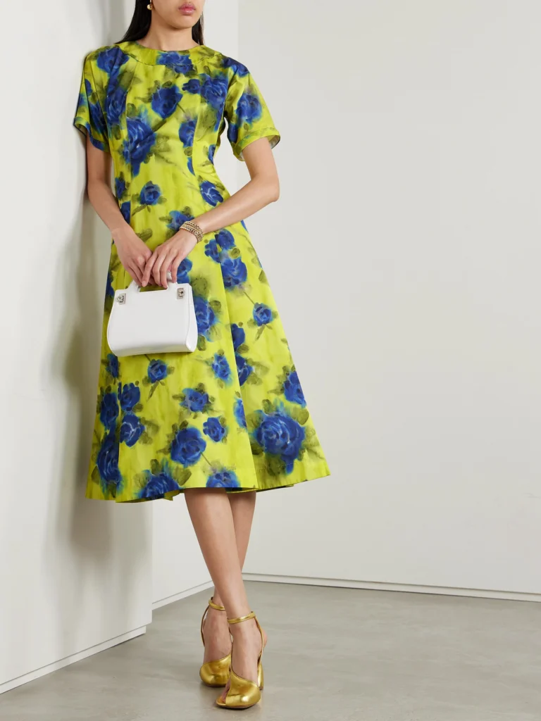 Marni Pleated Floral-print Sateen Midi Dress