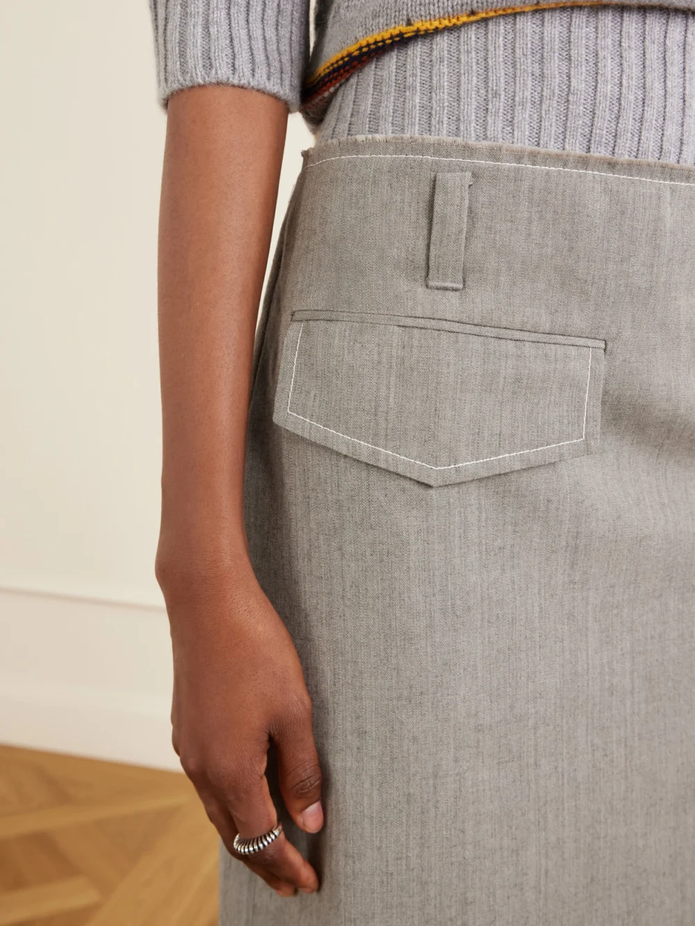 Close-up detail of the Marni Pleated Virgin-wool Midi Skirt