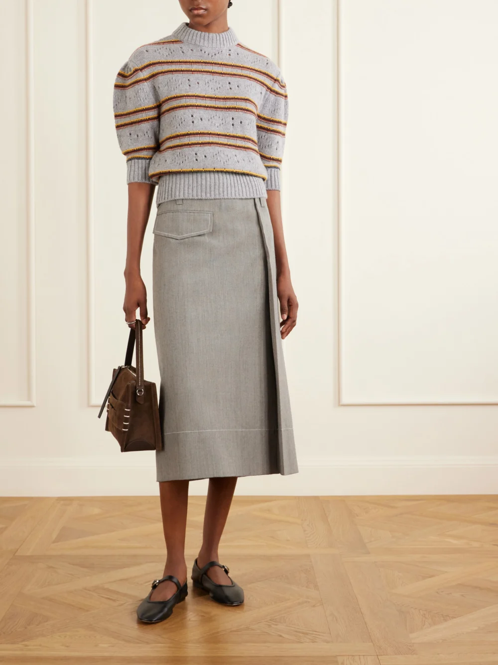 Marni Pleated Virgin-wool Midi Skirt, worn by a model