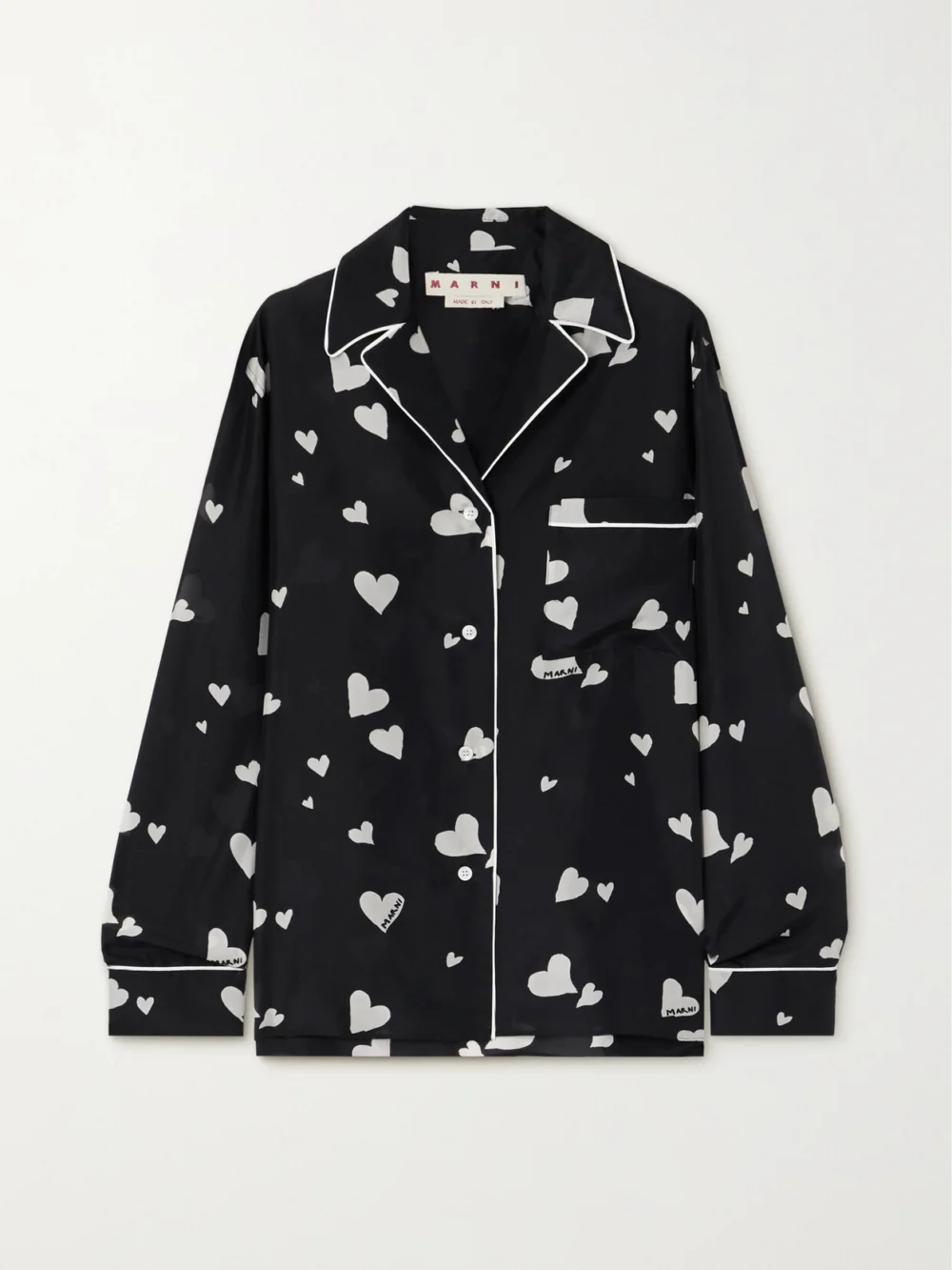 Marni Printed Silk-habotai Pajama Shirt in black
