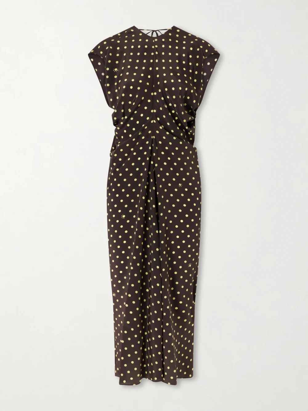 Marni Ruched Polka-dot Silk-blend Midi Dress in brown