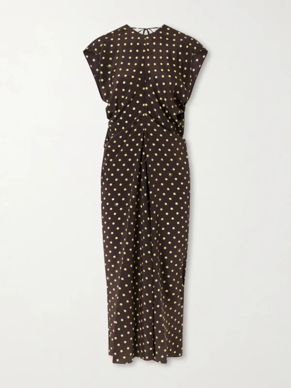 Marni Ruched Polka-dot Silk-blend Midi Dress