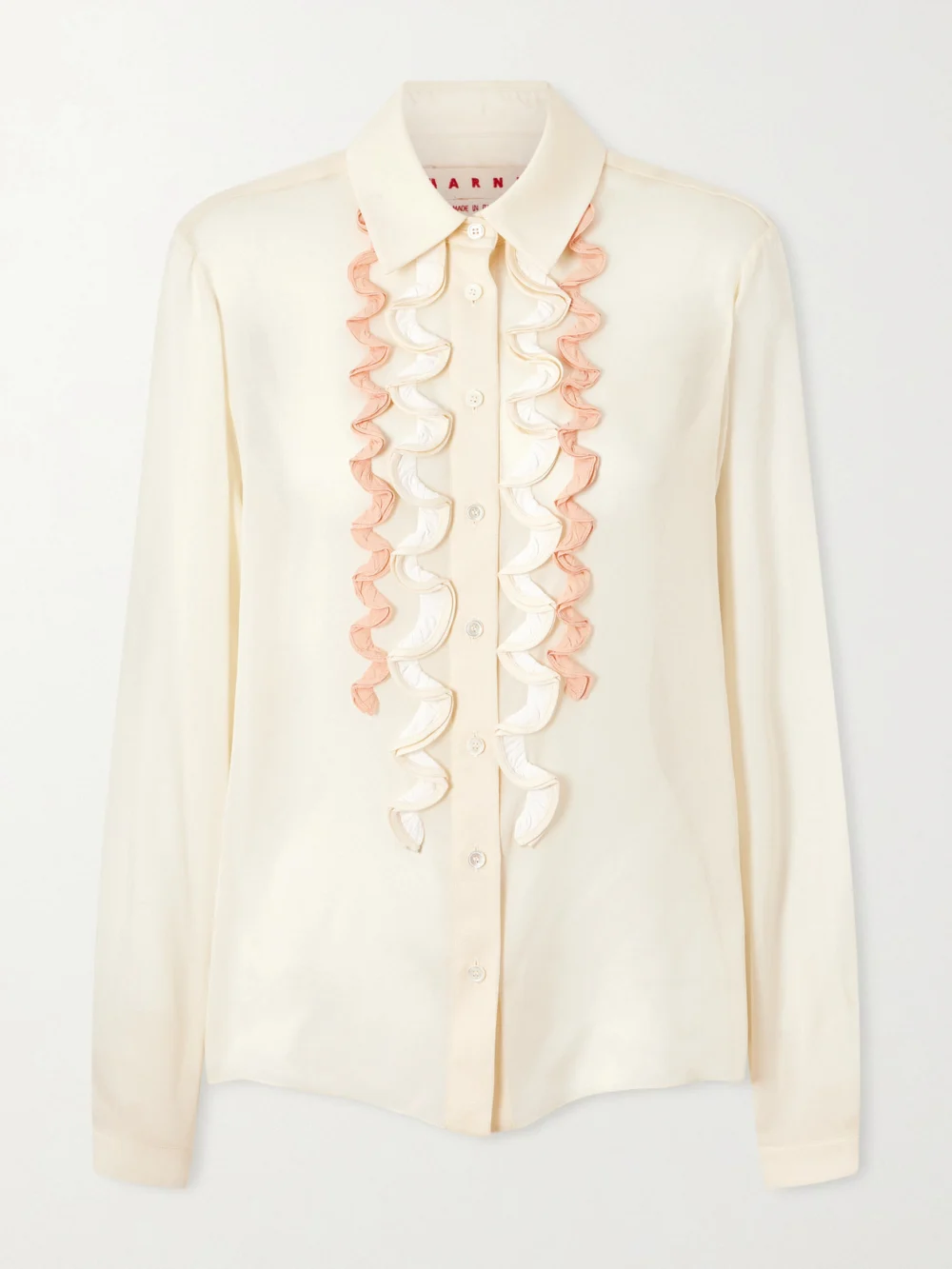 Marni Ruffled Crepe-trimmed Silk Shirt in off-white