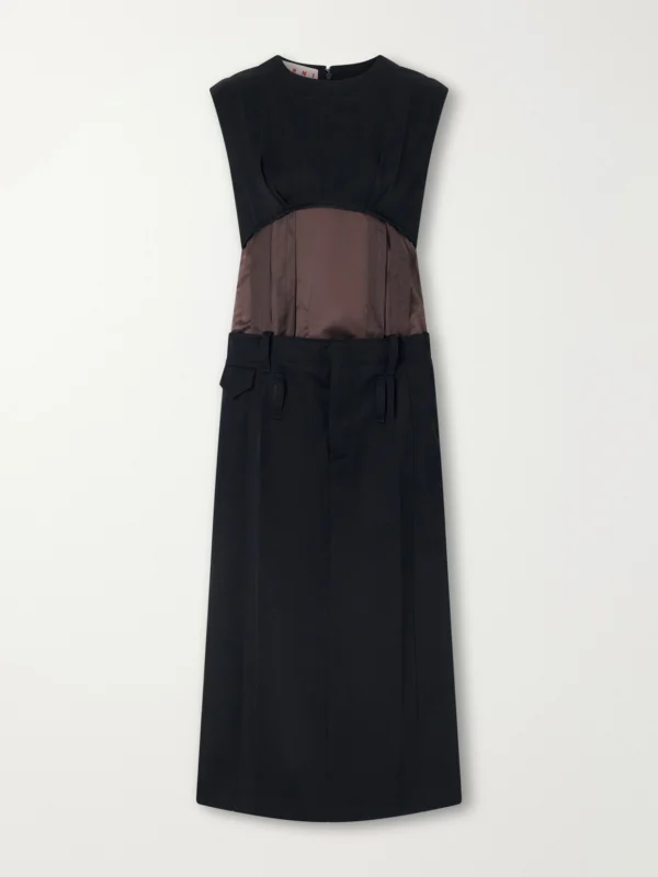 Marni Satin-trimmed Wool-twill Midi Dress