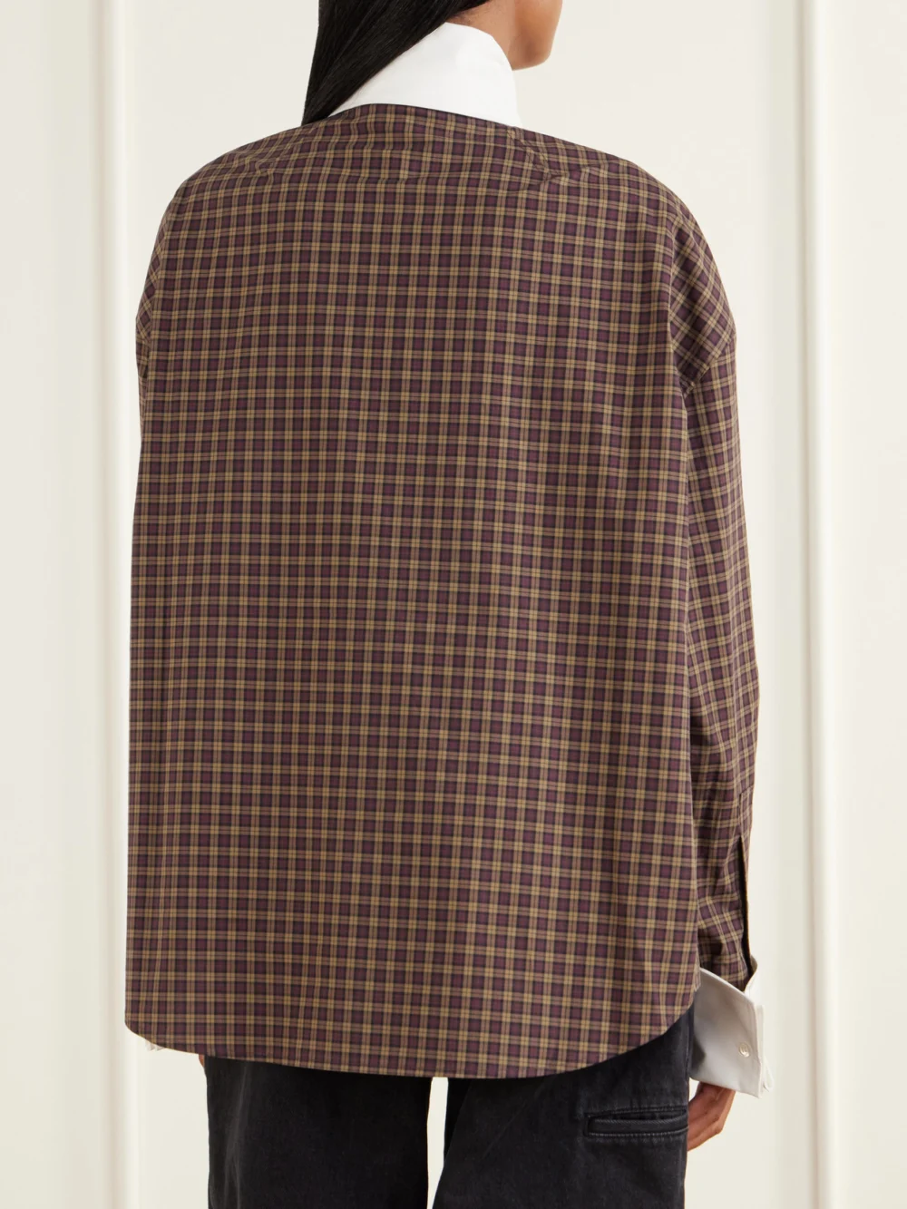 Back view of the Marni Scarf-detailed Checked Cotton-poplin Shirt