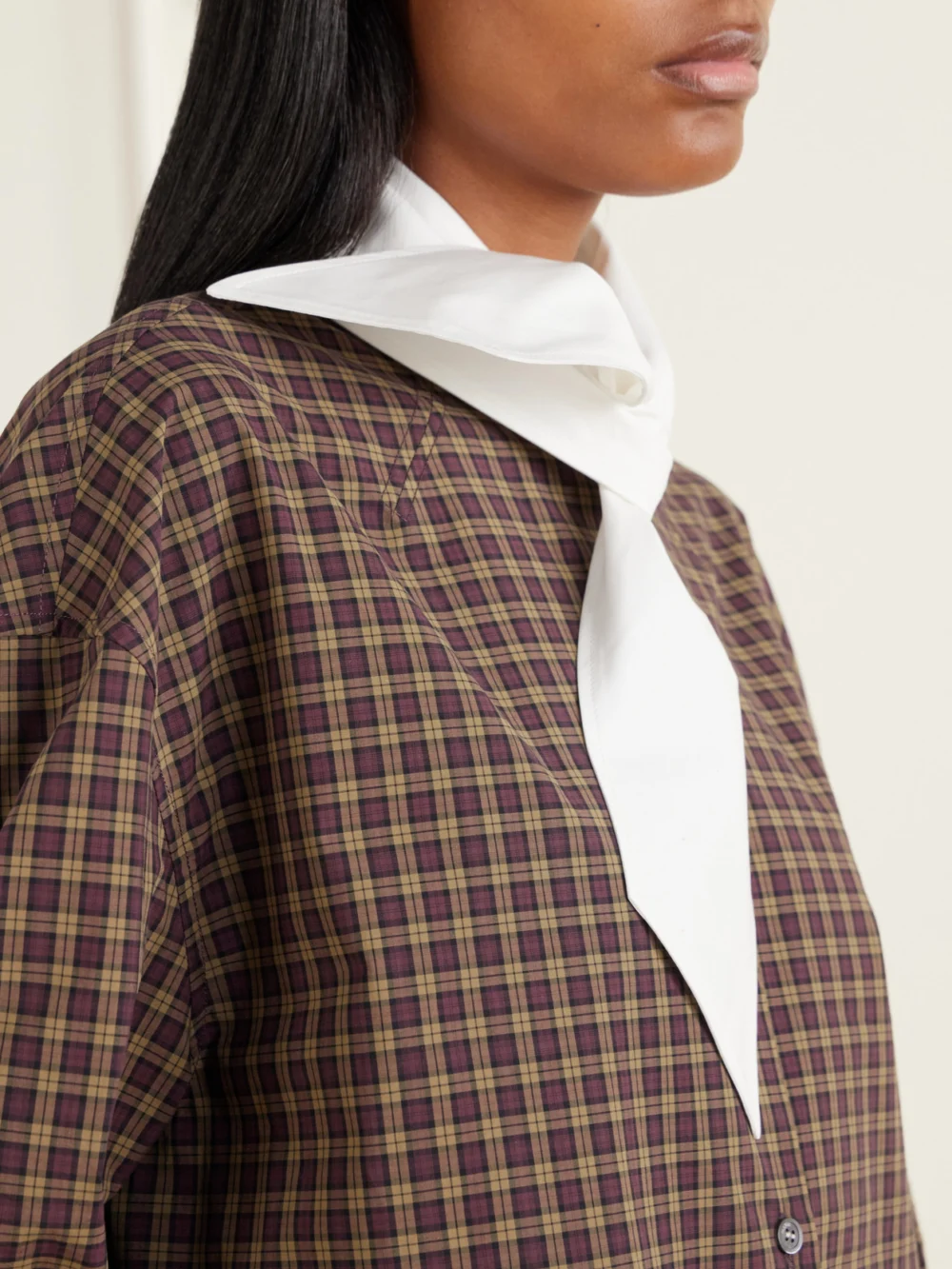 Close-up detail of the Marni Scarf-detailed Checked Cotton-poplin Shirt