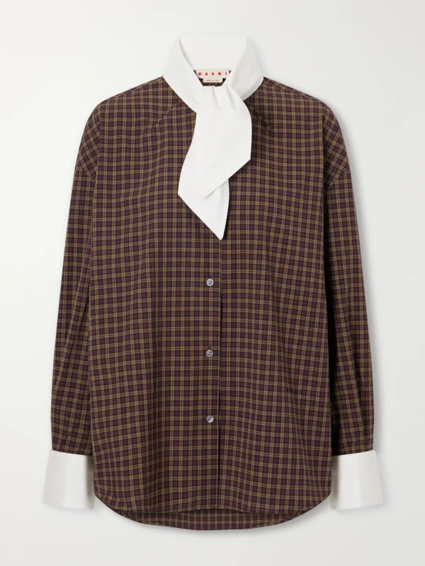 Marni Scarf-detailed Checked Cotton-poplin Shirt