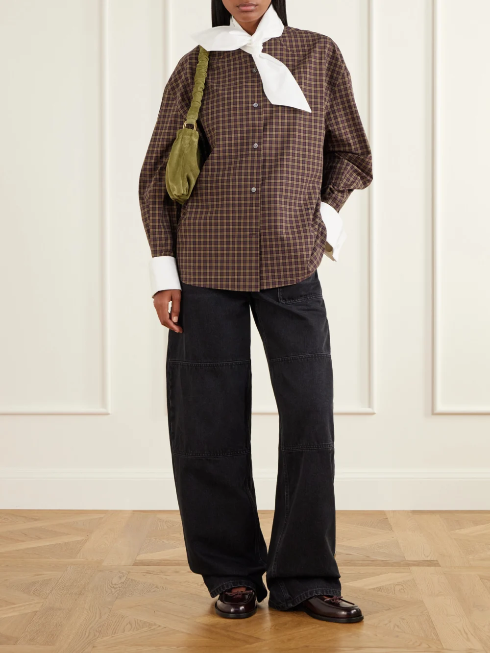 Marni Scarf-detailed Checked Cotton-poplin Shirt, worn by a model