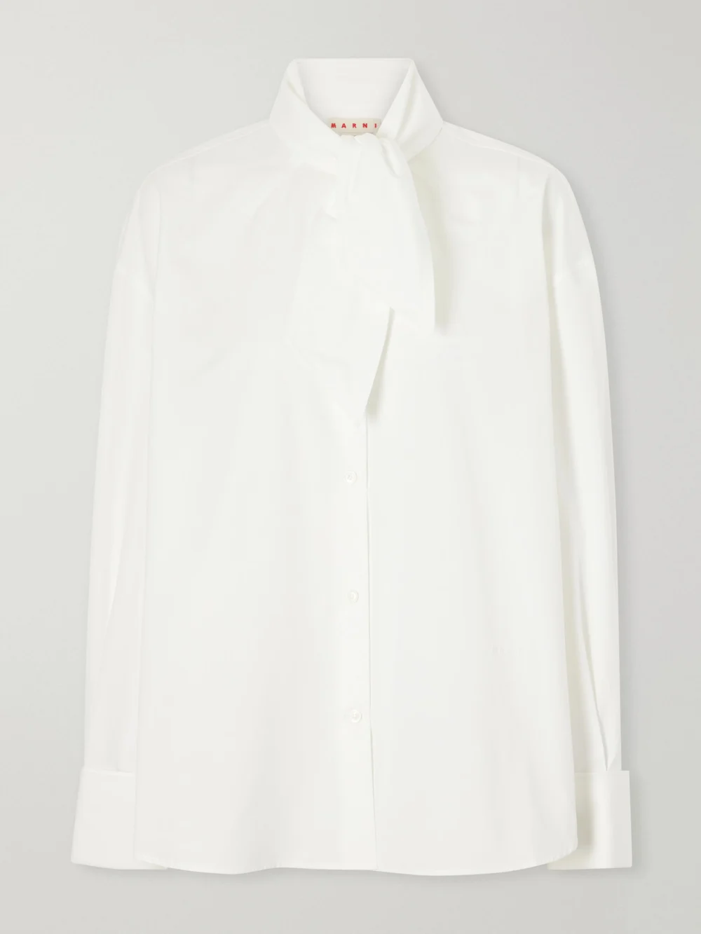 Marni Scarf-detailed Cotton-poplin Shirt in white