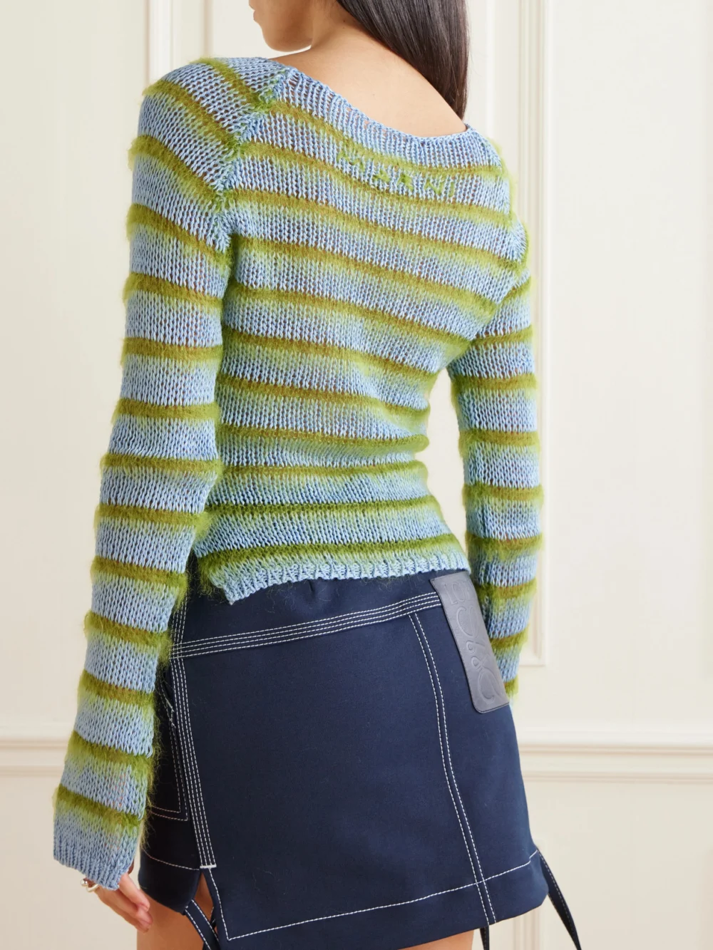Back view of the Marni Striped Cotton and Brushed Mohair-blend Sweater