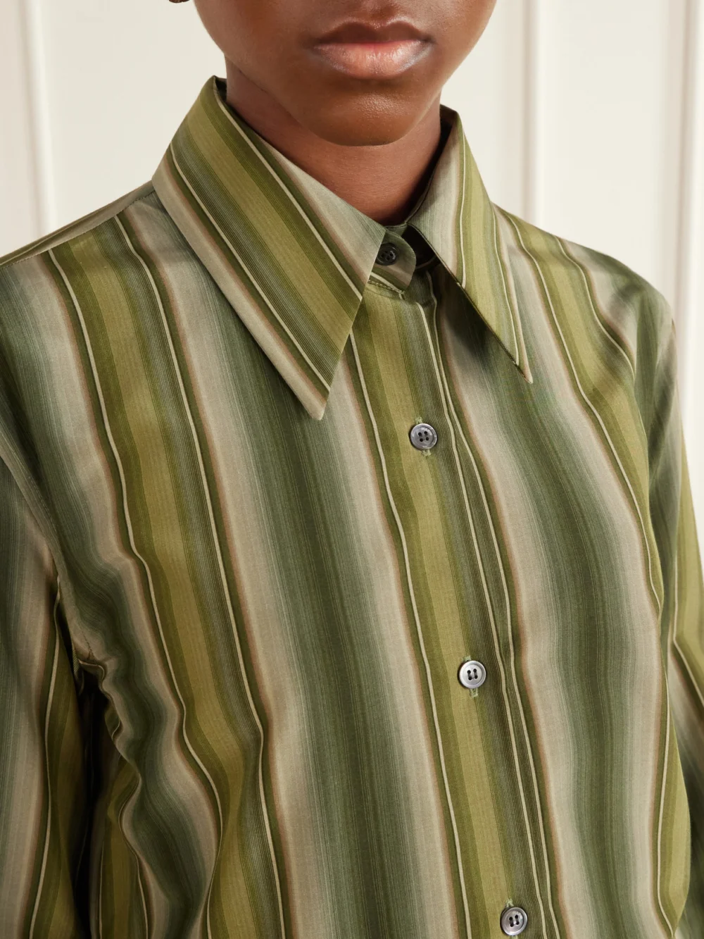 Close-up detail of the Marni Striped Cotton and Silk-blend Shirt
