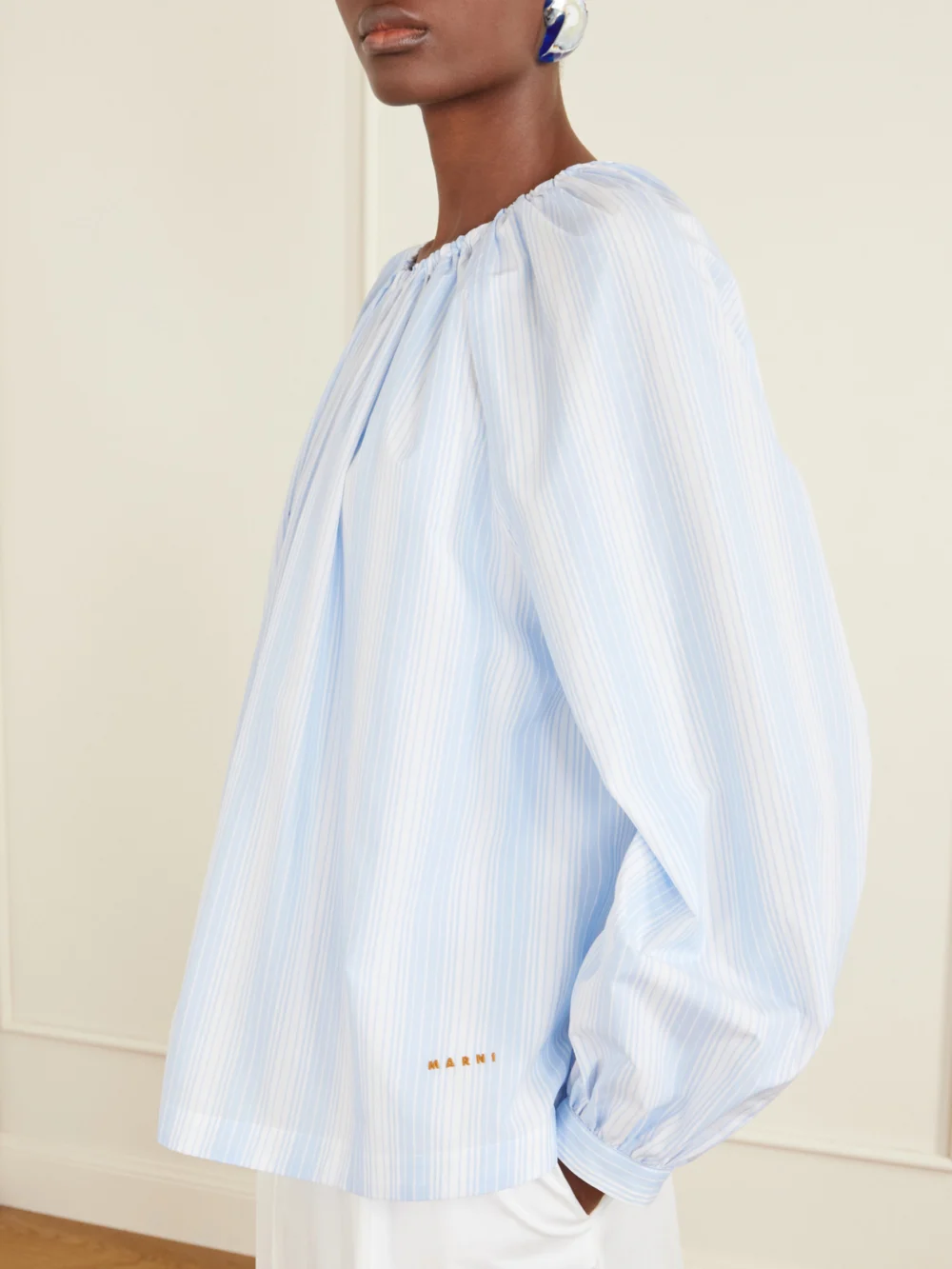 Close-up detail of the Marni Striped Cotton-poplin Shirt