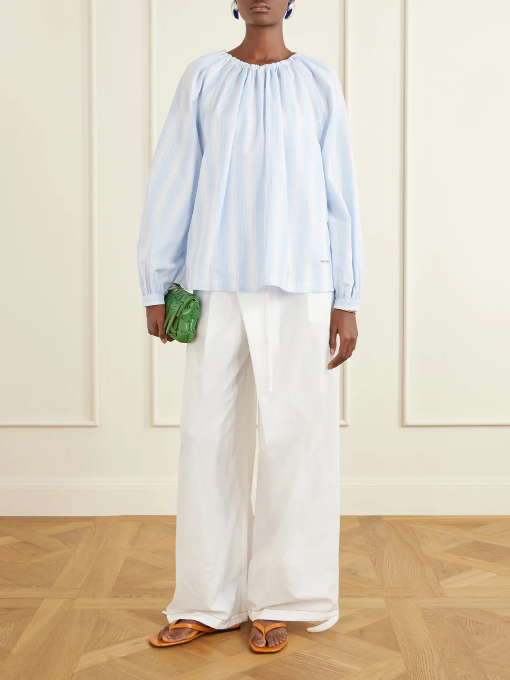 Marni Striped Cotton-poplin Shirt, worn by a model