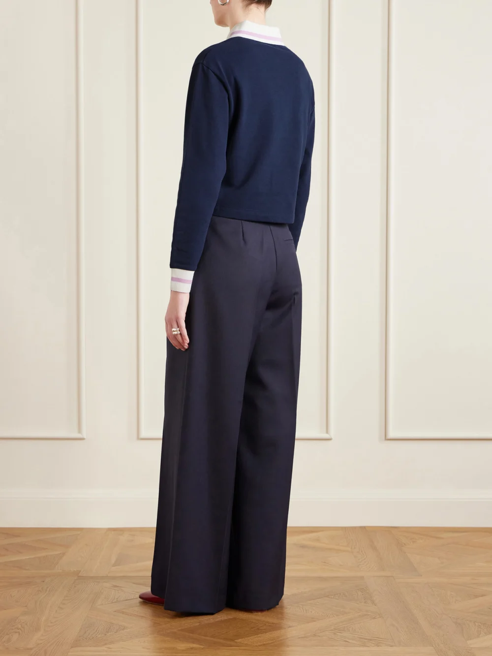 Back view of the Marni Striped Embroidered Cotton-piqué Polo Shirt