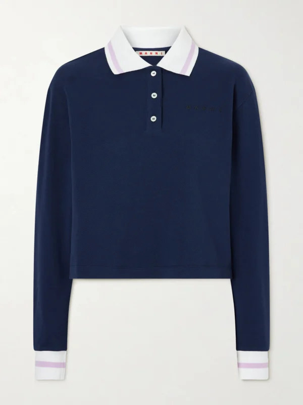 Marni Striped Embroidered Cotton-piqué Polo Shirt