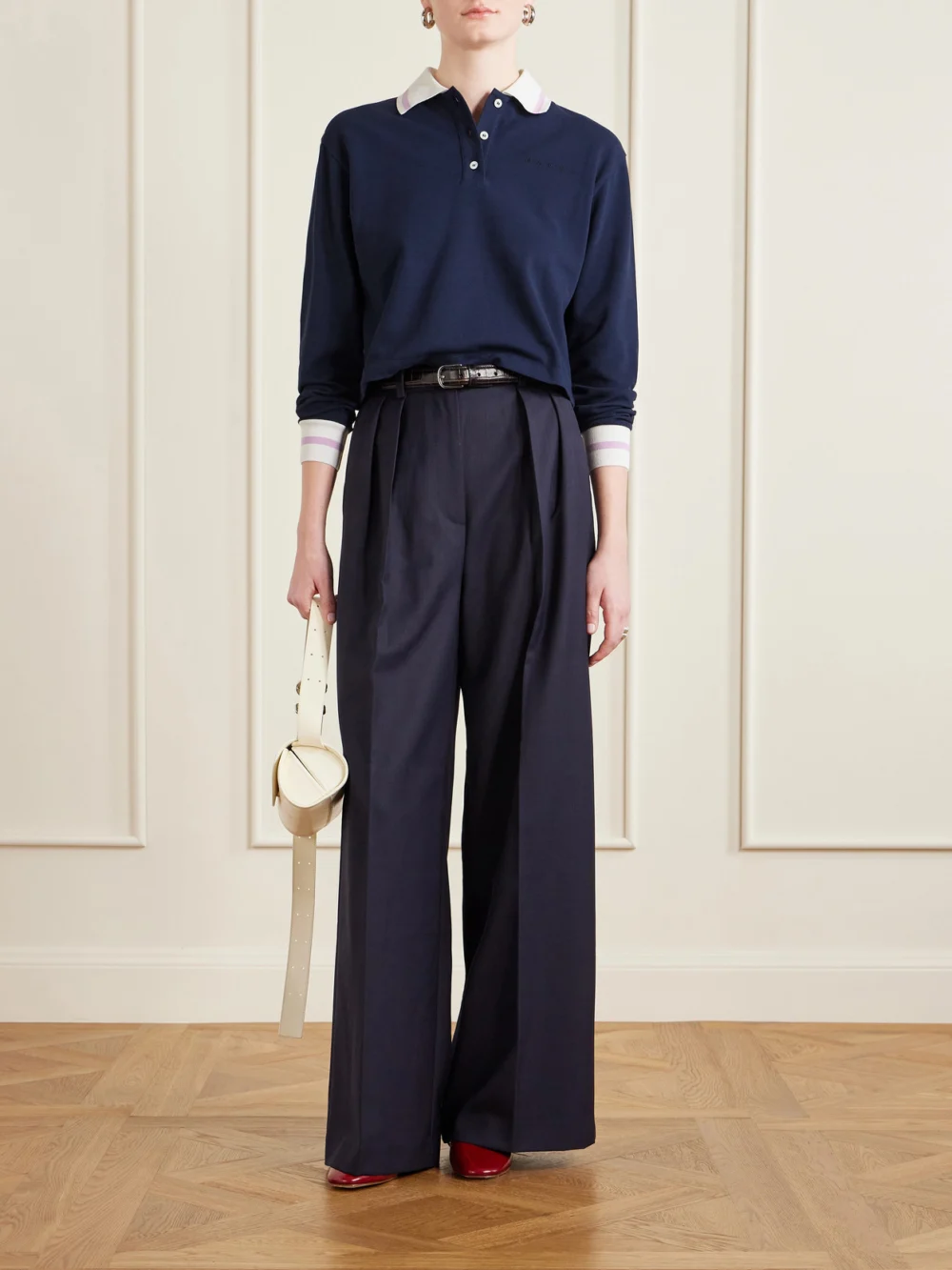 Marni Striped Embroidered Cotton-piqué Polo Shirt, worn by a model