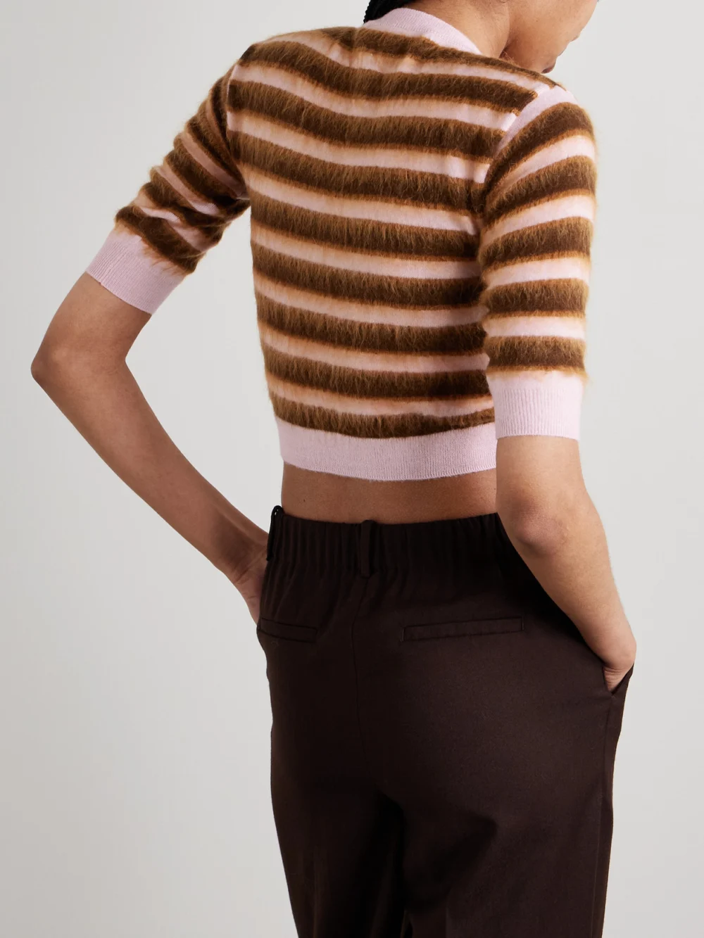 Back view of the Marni Striped Mohair Blend-trimmed Wool Cardigan
